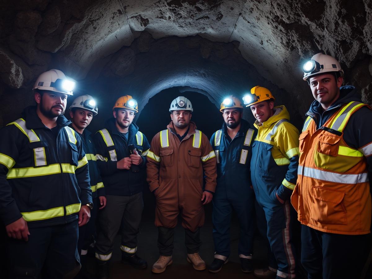 Mining crew wearing full personal protective equipment